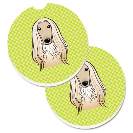 Carolines Treasures Checkerboard Lime Green Afghan Hound  Cup Holder Car Coaster, PK2 BB1306CARC